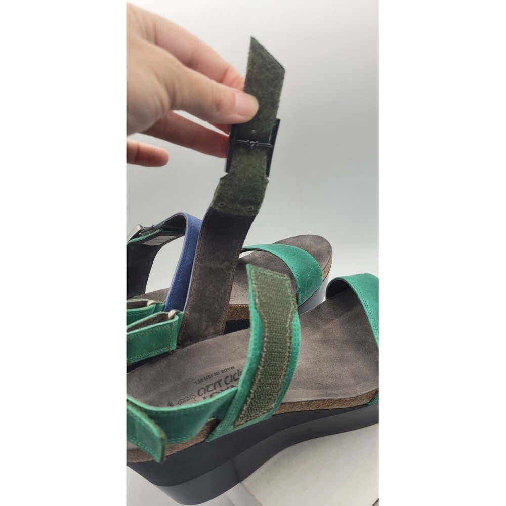 Naot Alpha Blue Green Leather Wedge Sandals Size 9 (EU 40) Comfort Strappy Shoes - Picture 8 of 12